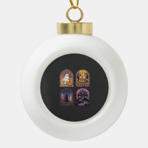 Adorno De Cerámica Tipo Bola Ventana Gótica de Halloween Fantasma Calabaza Gato