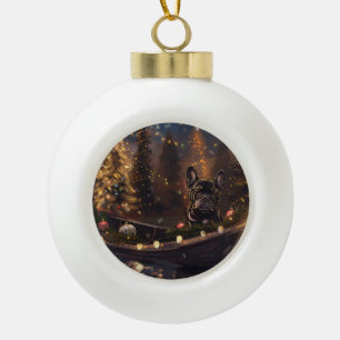 Adorno De Cerámica Tipo Bola Viaje Festivo de Navidad del Bulldog Francés