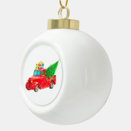 Adorno De Cerámica Tipo Bola Viejo Camión Rojo con Regalos y Árbol de Navidad