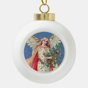 Adorno De Cerámica Tipo Bola Vintage Christmas Angel Faux Gold