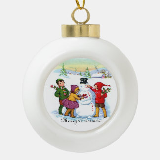 Adorno De Cerámica Tipo Bola Vintage Christmas-Children, Snowman