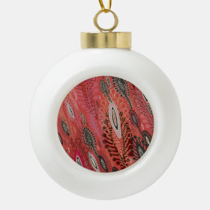 Adorno De Cerámica Tipo Bola Vintage Peafowl Rojo Decorativo Patrón de Seamless