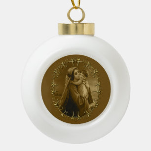 Adorno De Cerámica Tipo Bola Virgen María con Niño Jesús, diseño de frontera do