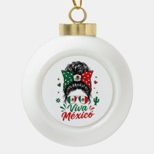 Adorno De Cerámica Tipo Bola Viva México Chica Bandera de México Patriótica Mex