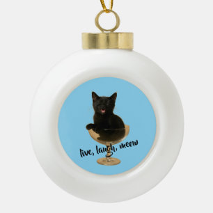 Adorno De Cerámica Tipo Bola Vive, ríe, miau - Gato Divertido de Navidad