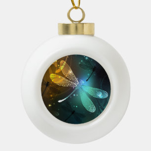 Adorno De Cerámica Tipo Bola Vuelo de libélula luminosa verde