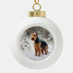 Adorno De Cerámica Tipo Bola Welsh Terrier Deja que nieve Navidad