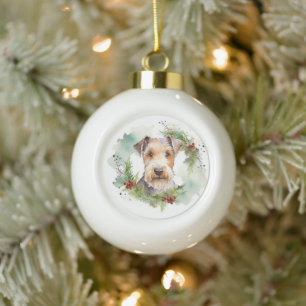 Adorno De Cerámica Tipo Bola Wirefox Terrier Navidades Wreath Festive Pup
