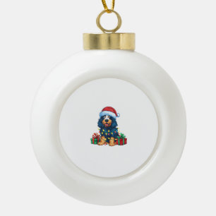 Adorno De Cerámica Tipo Bola Xmas Iluminando Santa Hat Perro de Agua Español Na