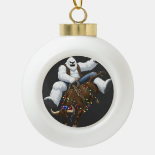Adorno De Cerámica Tipo Bola Yeti Bull Rider Santa Western Rodeo Navidad
