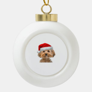Adorno De Cerámica Tipo Bola Yorkie Shirt Cute Dog Santa Hat Imagen Gracioso Cr