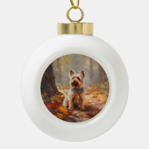 Adorno De Cerámica Tipo Bola Yorkshire Terrier en otoño inspira la caída de las