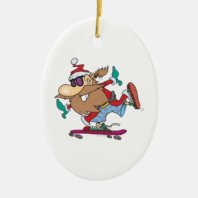 Adorno De Cerámica tipo genial gracioso patinando santa claus (Frente)