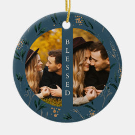 Adorno De Cerámica Tipografía bendecida azul de la vegetación dorada 