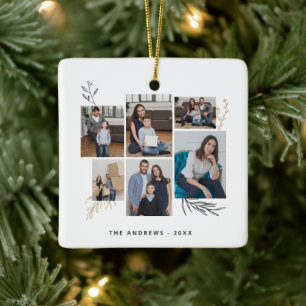Adorno De Cerámica Tipografía de Navidad con Foto Collage de Modern F