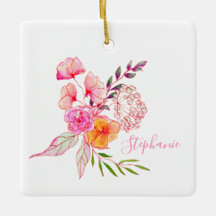 Adorno De Cerámica Tipografía de nombre floral en acuarela rosa linda