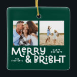 Adorno De Cerámica Tipografía mínima moderna 2 Navidades de fotografí<br><div class="desc">Puede que no todo esté tranquilo,  pero todo puede ser luminoso con esta divertida tarjeta de Navidades moderna y colorida. Con espacio para 2 fotografías cuadradas,  disponibles en una selección de colores.</div>