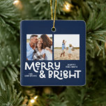 Adorno De Cerámica Tipografía mínima moderna 2 Navidades de fotografí<br><div class="desc">Puede que no todo esté tranquilo,  pero todo puede ser luminoso con esta divertida tarjeta de Navidades moderna y colorida. Con espacio para 2 fotografías cuadradas,  disponibles en una selección de colores.</div>