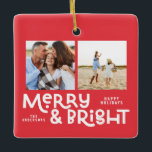 Adorno De Cerámica Tipografía mínima moderna 2 Navidades de fotografí<br><div class="desc">Puede que no todo esté tranquilo,  pero todo puede ser luminoso con esta divertida tarjeta de Navidades moderna y colorida. Con espacio para 2 fotografías cuadradas,  disponibles en una selección de colores.</div>