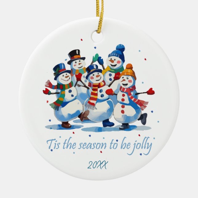 Adorno De Cerámica Tis the Season to be Jolly Dancing Jolly Snowmen (Frente)