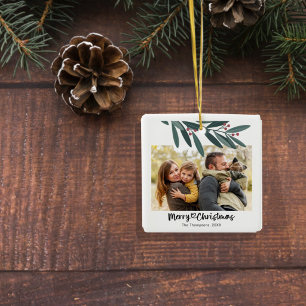 Adorno De Cerámica Título de Zazzle Regalo de Navidad Cuadrado Foto  
