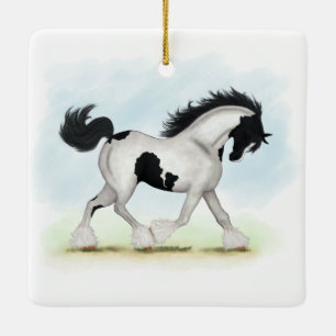 Adorno De Cerámica Tobiano Gypsy Vanner Horse