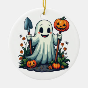 Adorno De Cerámica Tocante Halloween Otoño Gardening Ghost Pumpkin