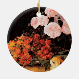 Adorno De Cerámica Todavía la vida con Rosas, fresas y pan