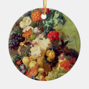 Adorno De Cerámica Todavía vida con las flores y la fruta