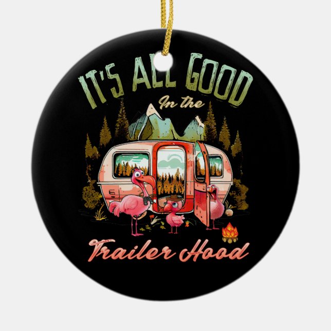 Adorno De Cerámica Todo está bien en el camping de Flamingo del remol (Frente)