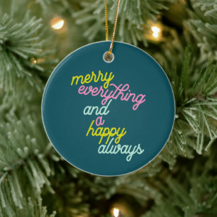 Adorno De Cerámica Todo Feliz Navidad Menta Verde Teal Navideña