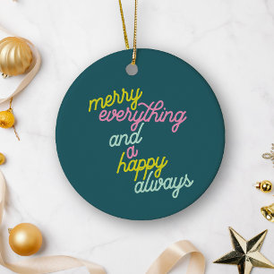 Adorno De Cerámica Todo Feliz Navidad Menta Verde Teal Navideña