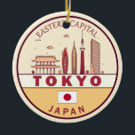Adorno De Cerámica Tokyo Japan City Skyline Emblem<br><div class="desc">Diseño artístico minimalista y colorido de Tokio con monumentos y monumentos de la ciudad de Japón.</div>