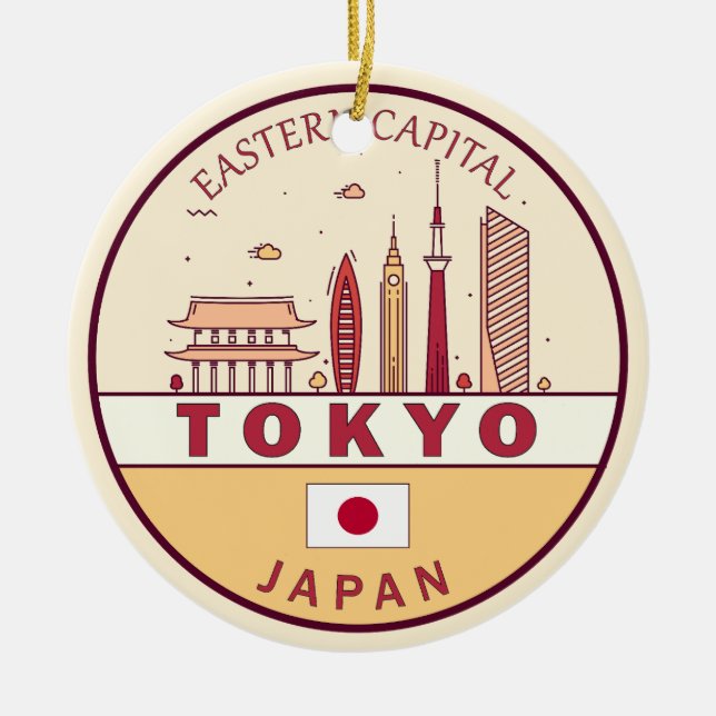 Adorno De Cerámica Tokyo Japan City Skyline Emblem (Frente)