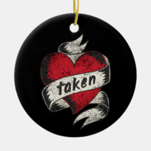 Adorno De Cerámica Tomada y enamorada vintage corazón de compromiso c