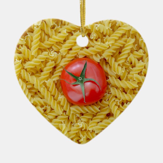 Adorno De Cerámica Tomate con pasta fusilli (Frente)