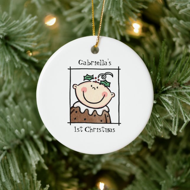 Adorno De Cerámica Tono de piel clara personalizado de bebé frente a  (Árbol)