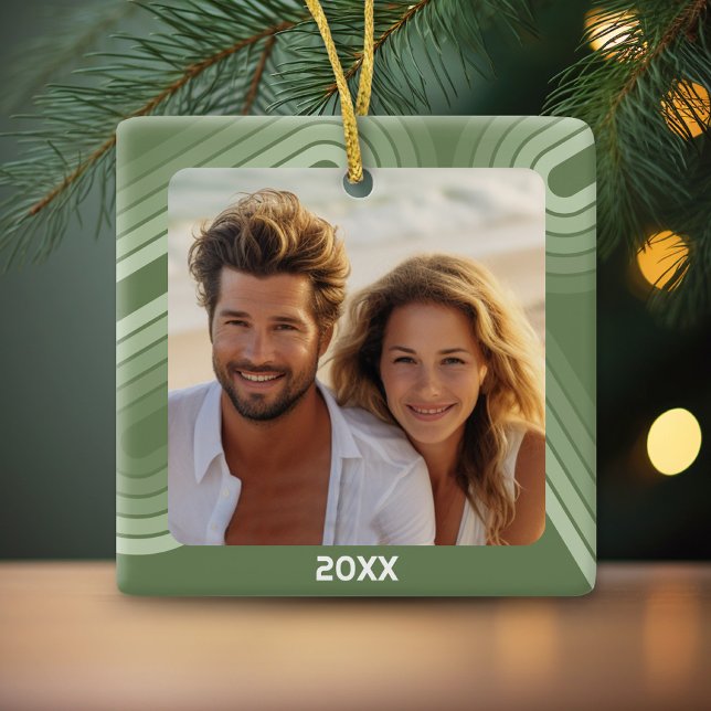 Adorno De Cerámica Tonos mínimos modernos de franjas de Juniper - Fot (Personalized photo ornament)