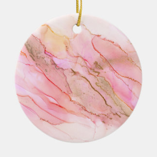 Adorno De Cerámica Tonos rosados en nubes de tinta con oro