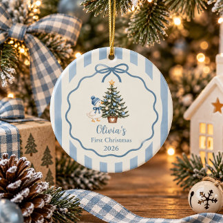 Adorno De Cerámica Tonto Azul Silvestre Primer Navidad Bebé