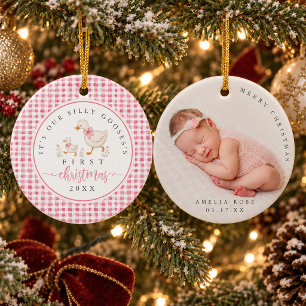 Adorno De Cerámica Tonto Ganso Cuadro Foto Primer Navidad del Bebé