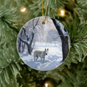 Adorno De Cerámica Toro Terrier deja que nieve Navidades