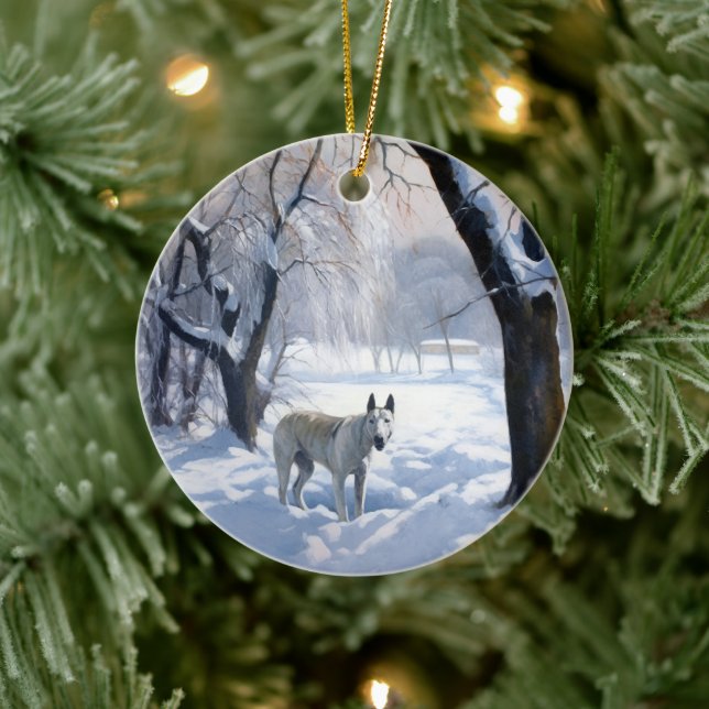 Adorno De Cerámica Toro Terrier deja que nieve Navidades (Árbol)