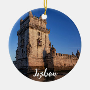 Adorno De Cerámica Torre Belem al atardecer en Lisboa, Portugal