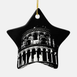 Adorno De Cerámica Torre de Pisa Italia de inclinación blanca negra