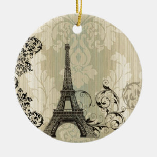 Adorno De Cerámica Torre Eiffel beige elegante de París del damasco