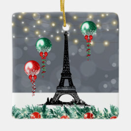 Adorno De Cerámica Torre Eiffel de Invierno, globos Navidades por noc