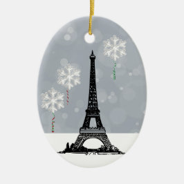 Adorno De Cerámica Torre Eiffel de Invierno, Navidades de globos de c