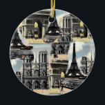 Adorno De Cerámica Torre Eiffel del collage del viaje de París del<br><div class="desc">Collage antiguo realmente hermoso del viaje que ofrece la torre Eiffel,  el L'Arc de Triomphe y a Notre Dame en París Francia,  diseñada usando la cortesía de los ilustraciones del vintage de los gráficos de hadas. Imagen disponible en los diversos regalos y productos.</div>