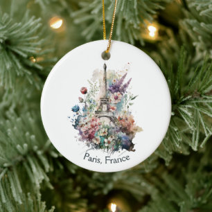 Adorno De Cerámica Torre Eiffel Florales Acuarela, París Francia